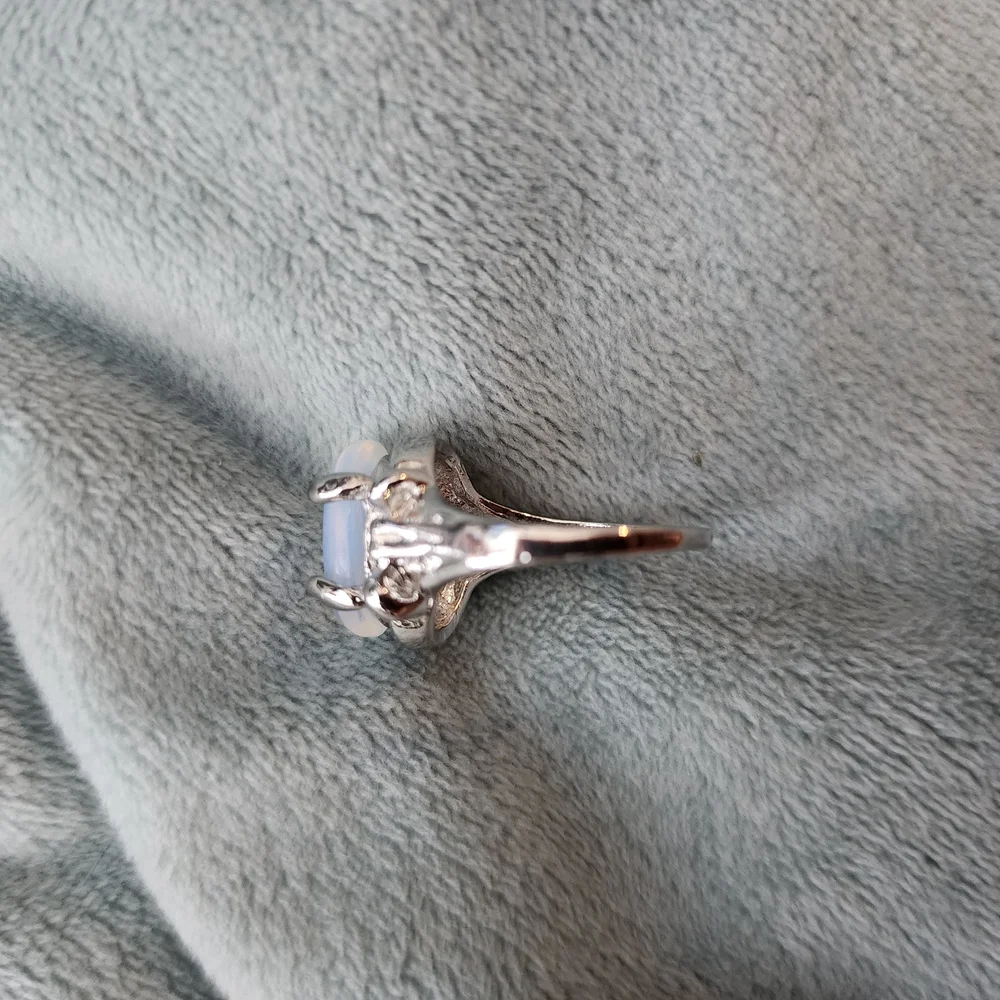 Size 7 Opalite Silver-tone Ring Ornate Details Bohemian Statement